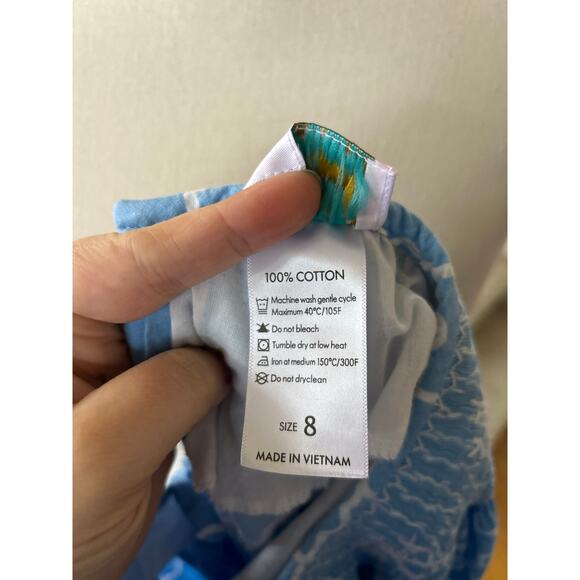 Girl's "Smocked PolkaDot" Blue Embroidered Snowflake Quatrefoil Print Dress - Picture 7 of 9